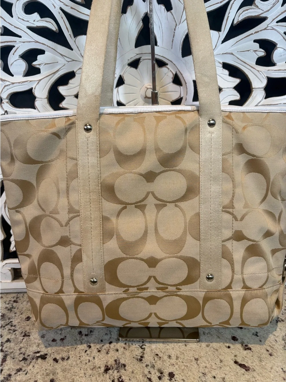 Coach Daisy F16554 Tan & White Signature Canvas Tote